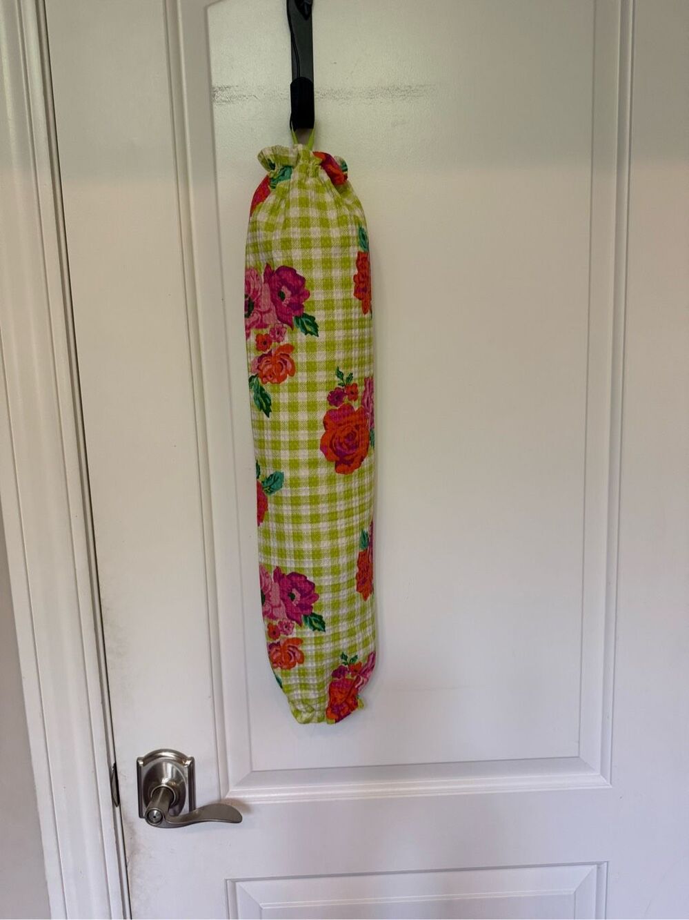 Handmade Plastic Bag Holder-Small Lime green blocks with flowers